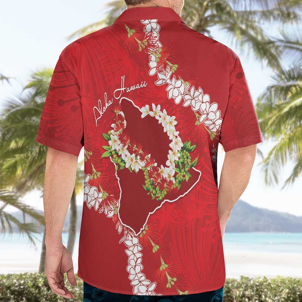 Hawaii Island Flowers Lei Hawaiian Shirt Ohia Lehua Scarlet Red