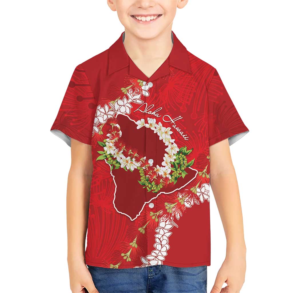 Hawaii Island Flowers Lei Hawaiian Shirt Ohia Lehua Scarlet Red
