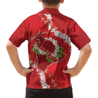 Hawaii Island Flowers Lei Hawaiian Shirt Ohia Lehua Scarlet Red