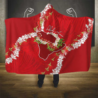 Hawaii Island Flowers Lei Hooded Blanket Ohia Lehua Scarlet Red
