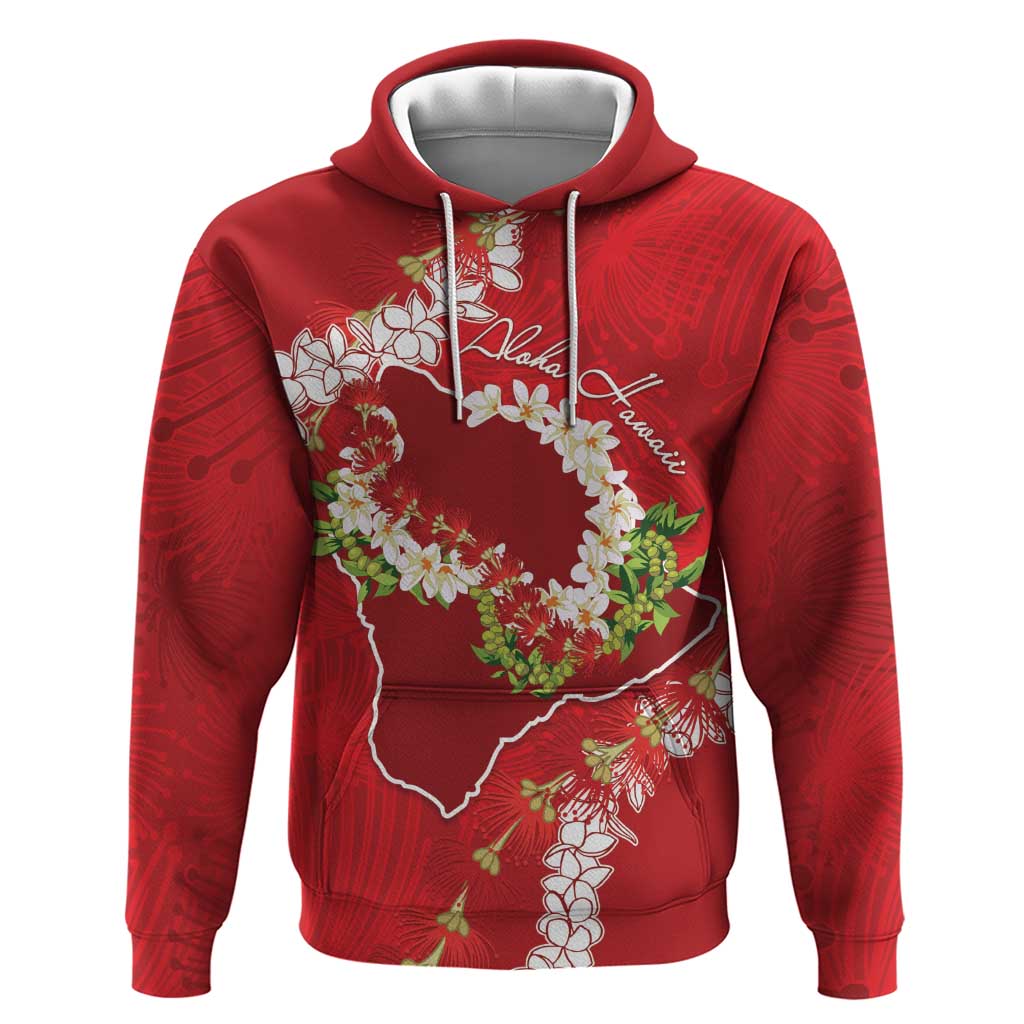 Hawaii Island Flowers Lei Hoodie Ohia Lehua Scarlet Red LT7 Pullover Hoodie Red - Polynesian Pride