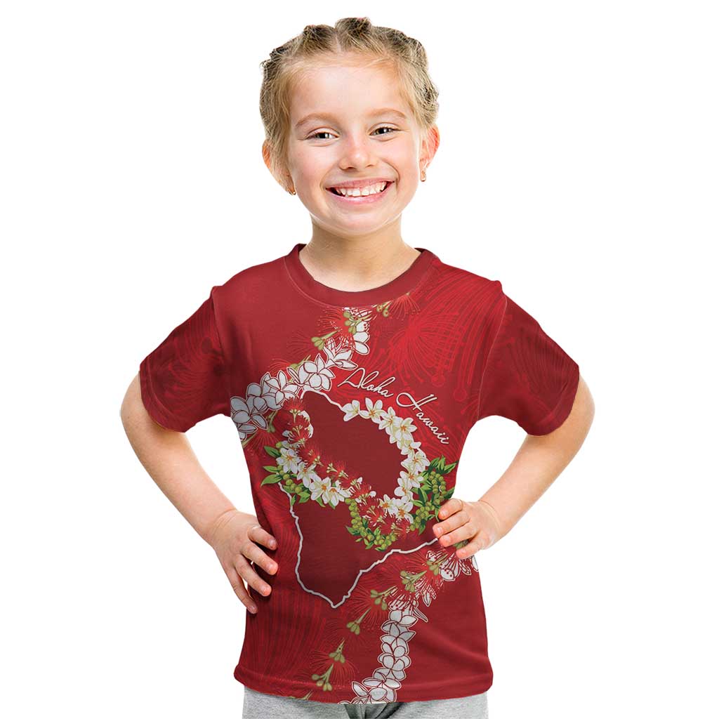 Hawaii Island Flowers Lei Kid T Shirt Ohia Lehua Scarlet Red
