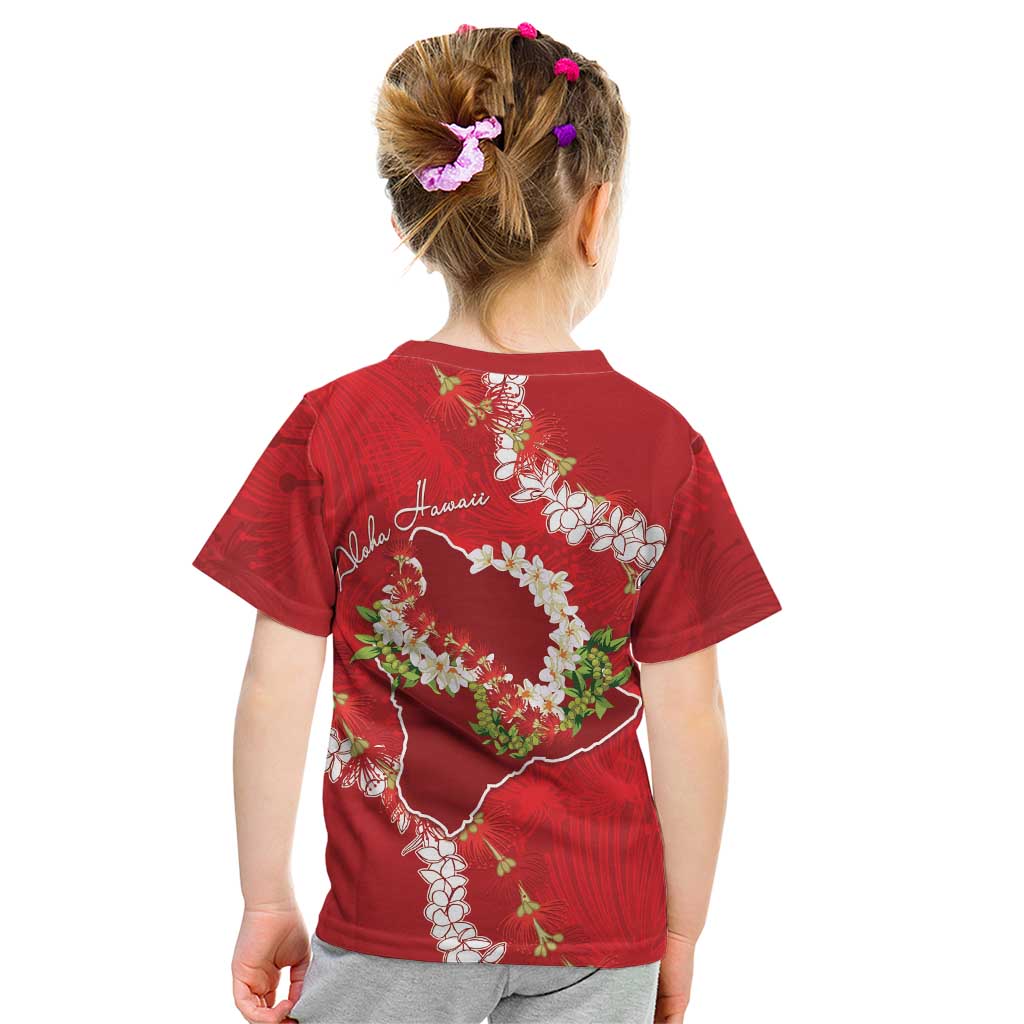 Hawaii Island Flowers Lei Kid T Shirt Ohia Lehua Scarlet Red