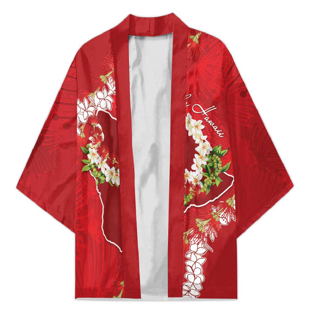 Hawaii Island Flowers Lei Kimono Ohia Lehua Scarlet Red LT7 Unisex Red - Polynesian Pride