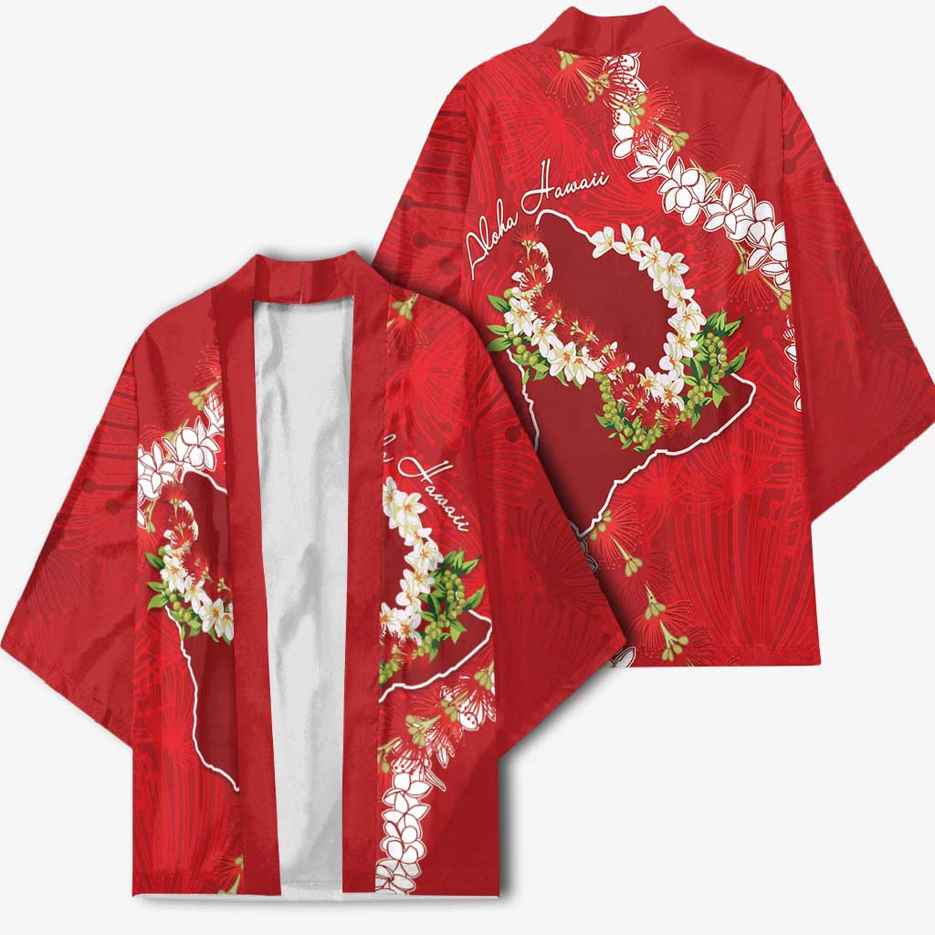 Hawaii Island Flowers Lei Kimono Ohia Lehua Scarlet Red LT7 - Polynesian Pride