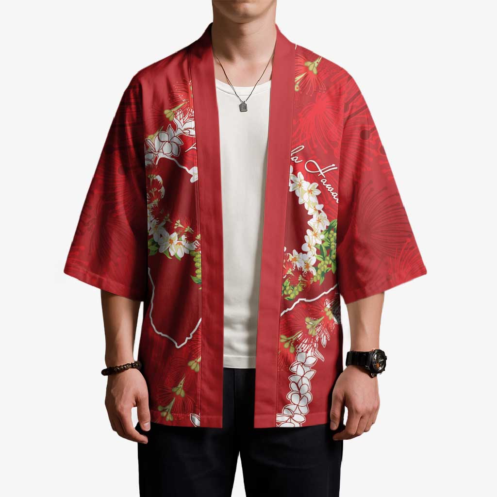 Hawaii Island Flowers Lei Kimono Ohia Lehua Scarlet Red LT7 - Polynesian Pride