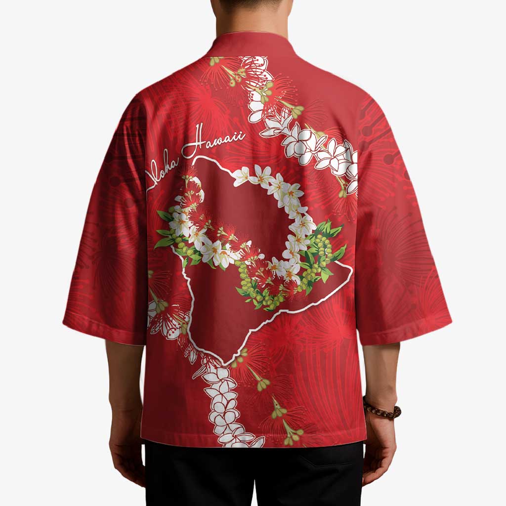 Hawaii Island Flowers Lei Kimono Ohia Lehua Scarlet Red LT7 - Polynesian Pride