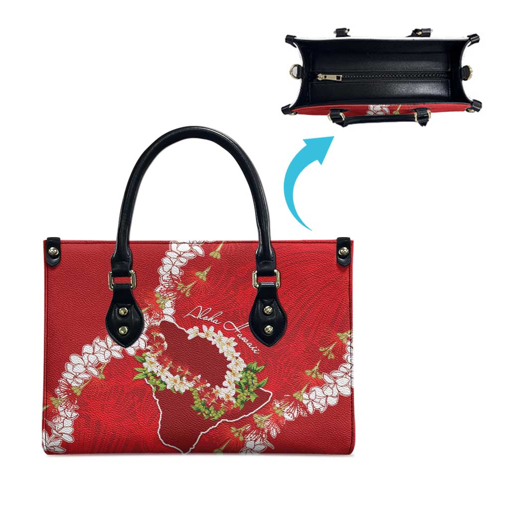 Hawaii Island Flowers Lei Leather Bag Ohia Lehua Scarlet Red