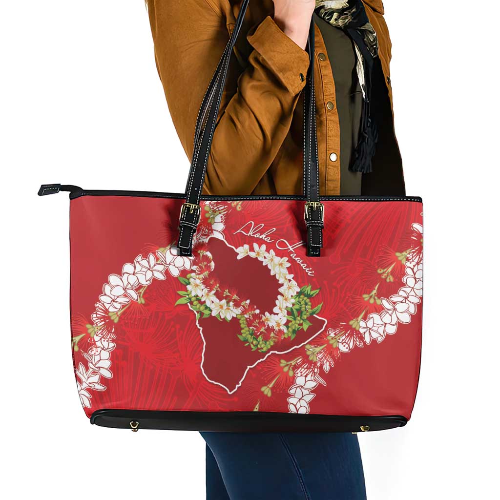 Hawaii Island Flowers Lei Leather Tote Bag Ohia Lehua Scarlet Red LT7 - Polynesian Pride