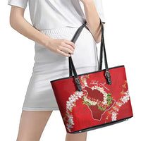 Hawaii Island Flowers Lei Leather Tote Bag Ohia Lehua Scarlet Red LT7 - Polynesian Pride