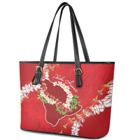 Hawaii Island Flowers Lei Leather Tote Bag Ohia Lehua Scarlet Red LT7 - Polynesian Pride