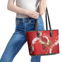 Hawaii Island Flowers Lei Leather Tote Bag Ohia Lehua Scarlet Red LT7 - Polynesian Pride