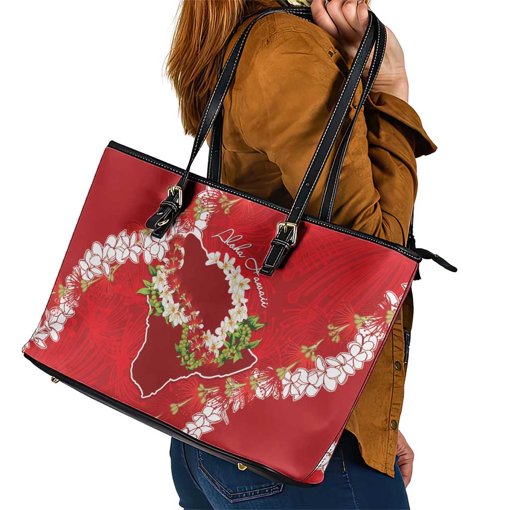 Hawaii Island Flowers Lei Leather Tote Bag Ohia Lehua Scarlet Red LT7 - Polynesian Pride
