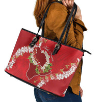 Hawaii Island Flowers Lei Leather Tote Bag Ohia Lehua Scarlet Red LT7 - Polynesian Pride