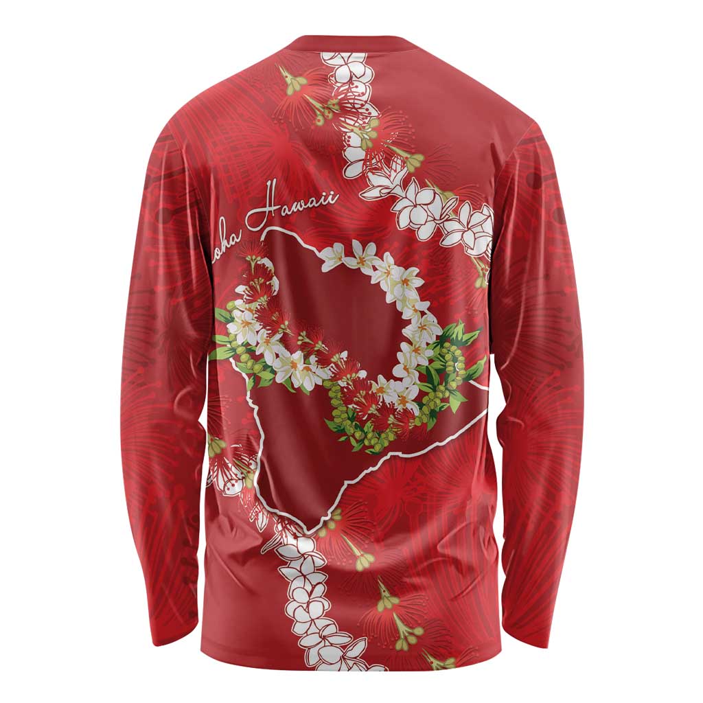 Hawaii Island Flowers Lei Long Sleeve Shirt Ohia Lehua Scarlet Red LT7 - Polynesian Pride