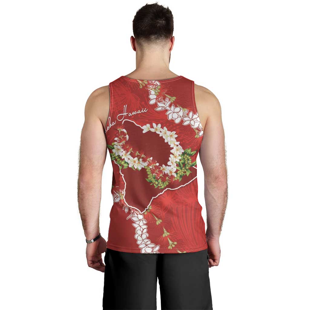 Hawaii Island Flowers Lei Men Tank Top Ohia Lehua Scarlet Red LT7 - Polynesian Pride