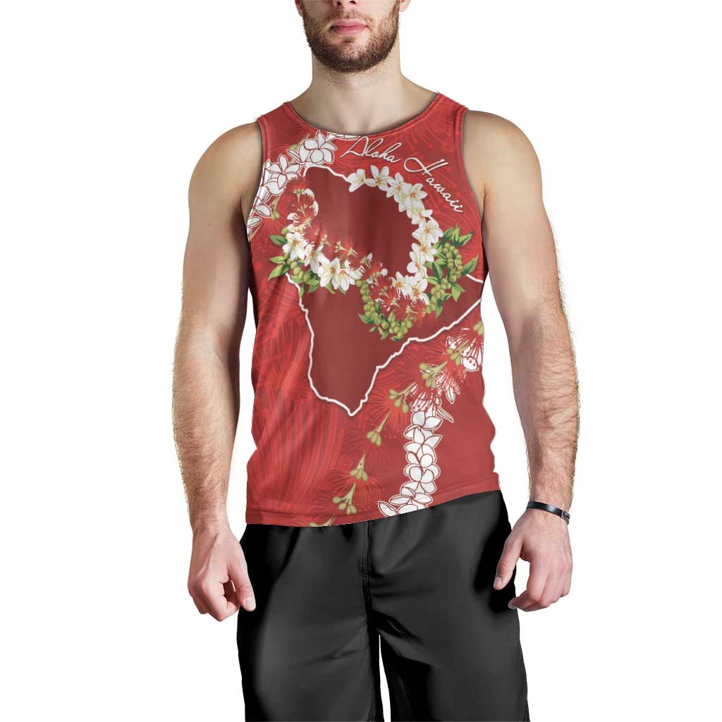 Hawaii Island Flowers Lei Men Tank Top Ohia Lehua Scarlet Red LT7 - Polynesian Pride