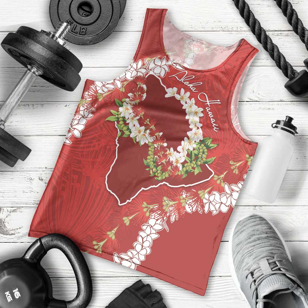 Hawaii Island Flowers Lei Men Tank Top Ohia Lehua Scarlet Red LT7 - Polynesian Pride