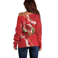 Hawaii Island Flowers Lei Off Shoulder Sweater Ohia Lehua Scarlet Red LT7 - Polynesian Pride