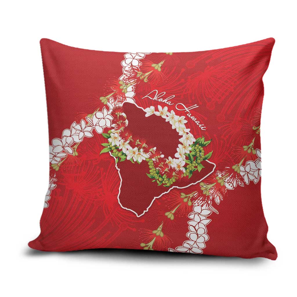 Hawaii Island Flowers Lei Pillow Cover Ohia Lehua Scarlet Red LT7 Red - Polynesian Pride