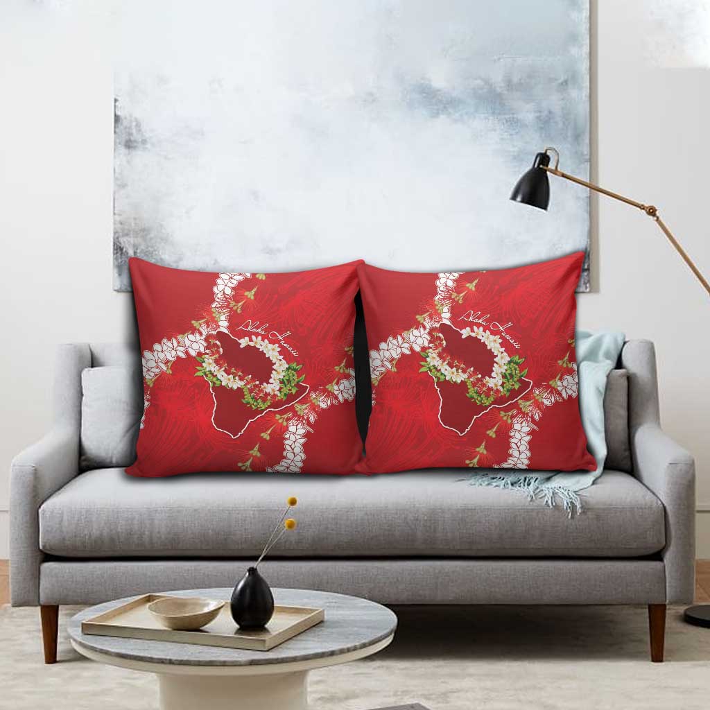 Hawaii Island Flowers Lei Pillow Cover Ohia Lehua Scarlet Red LT7 - Polynesian Pride