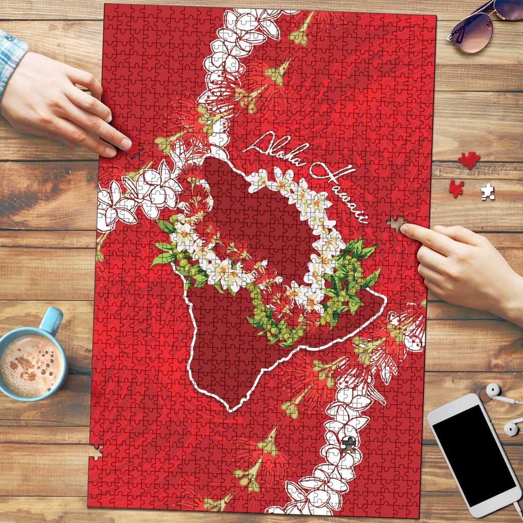 Hawaii Island Flowers Lei Puzzle Ohia Lehua Scarlet Red LT7 Red - Polynesian Pride