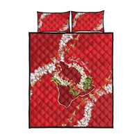 Hawaii Island Flowers Lei Quilt Bed Set Ohia Lehua Scarlet Red