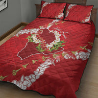 Hawaii Island Flowers Lei Quilt Bed Set Ohia Lehua Scarlet Red