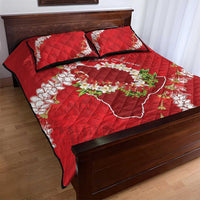 Hawaii Island Flowers Lei Quilt Bed Set Ohia Lehua Scarlet Red