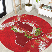 Hawaii Island Flowers Lei Round Carpet Ohia Lehua Scarlet Red LT7 Red - Polynesian Pride