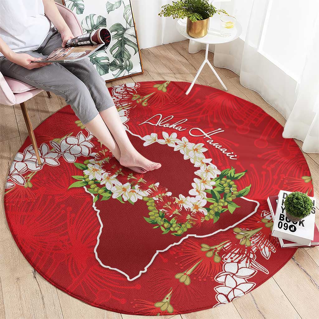 Hawaii Island Flowers Lei Round Carpet Ohia Lehua Scarlet Red LT7 - Polynesian Pride