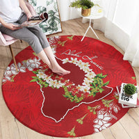 Hawaii Island Flowers Lei Round Carpet Ohia Lehua Scarlet Red LT7 - Polynesian Pride