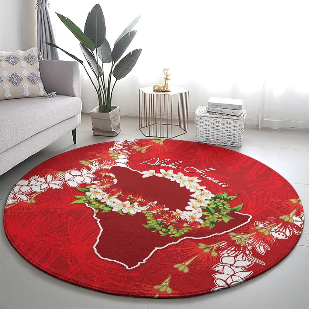 Hawaii Island Flowers Lei Round Carpet Ohia Lehua Scarlet Red LT7 - Polynesian Pride
