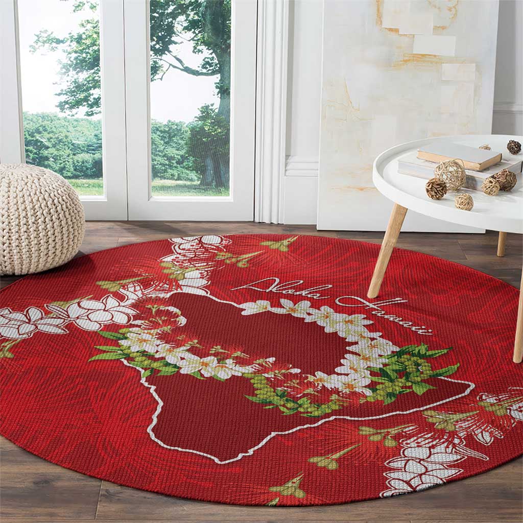 Hawaii Island Flowers Lei Round Carpet Ohia Lehua Scarlet Red LT7 - Polynesian Pride