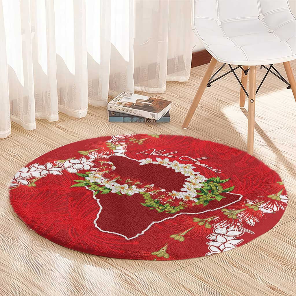 Hawaii Island Flowers Lei Round Carpet Ohia Lehua Scarlet Red LT7 - Polynesian Pride