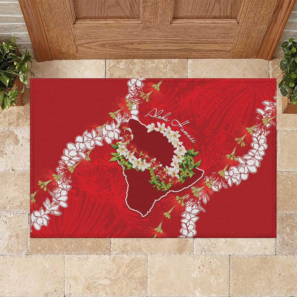 Hawaii Island Flowers Lei Rubber Doormat Ohia Lehua Scarlet Red LT7 Red - Polynesian Pride