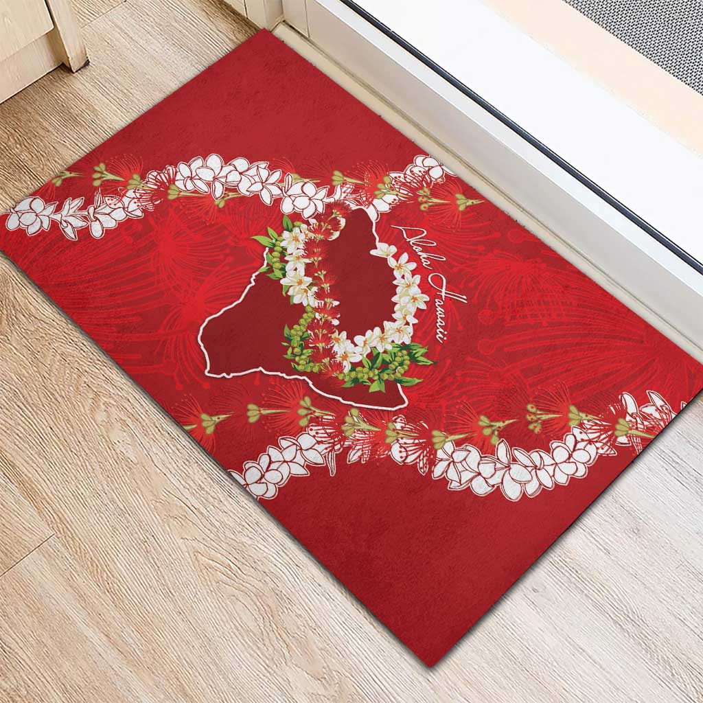 Hawaii Island Flowers Lei Rubber Doormat Ohia Lehua Scarlet Red LT7 - Polynesian Pride