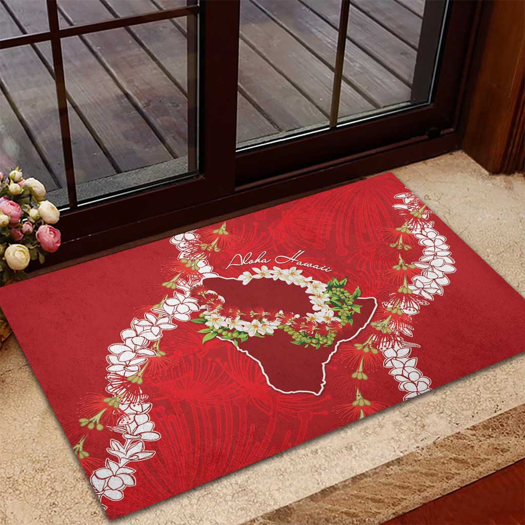 Hawaii Island Flowers Lei Rubber Doormat Ohia Lehua Scarlet Red LT7 - Polynesian Pride
