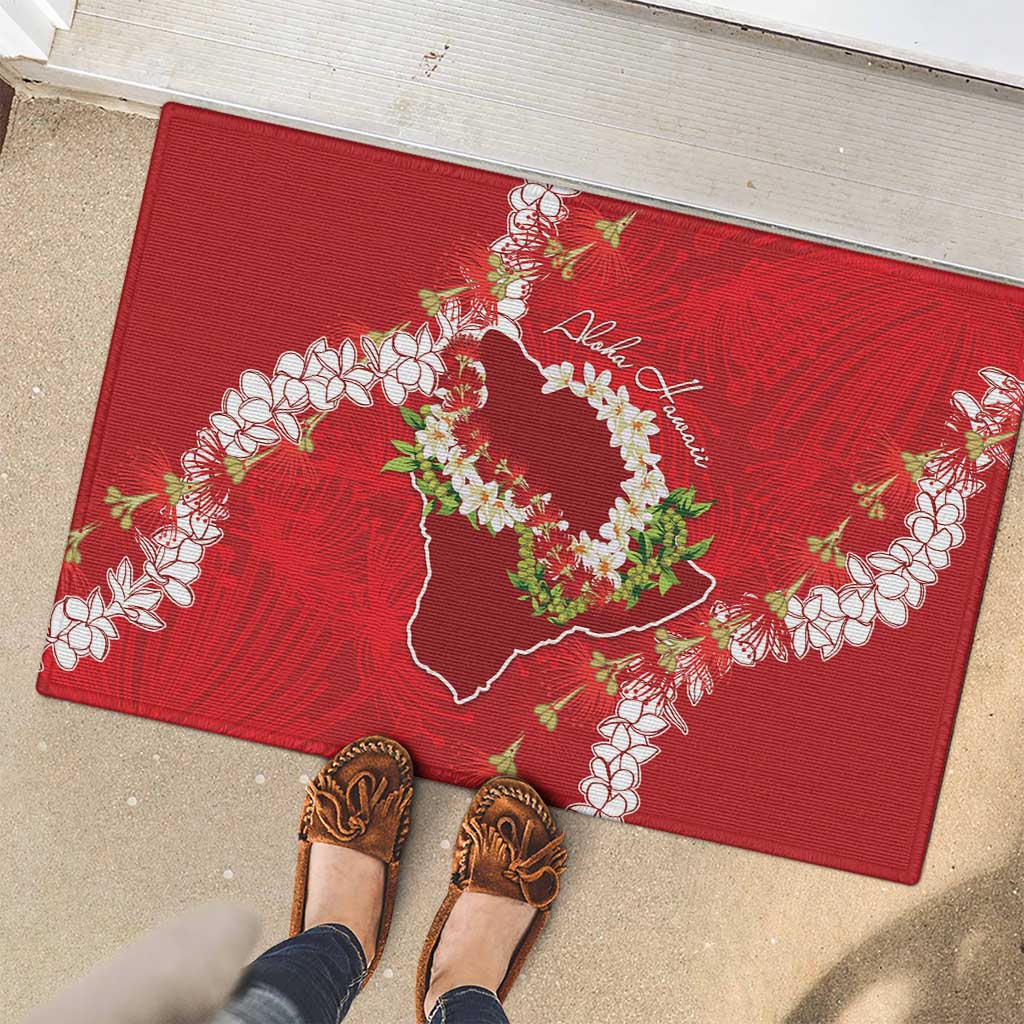 Hawaii Island Flowers Lei Rubber Doormat Ohia Lehua Scarlet Red LT7 - Polynesian Pride