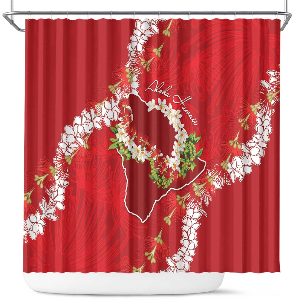 Hawaii Island Flowers Lei Shower Curtain Ohia Lehua Scarlet Red LT7 Red - Polynesian Pride