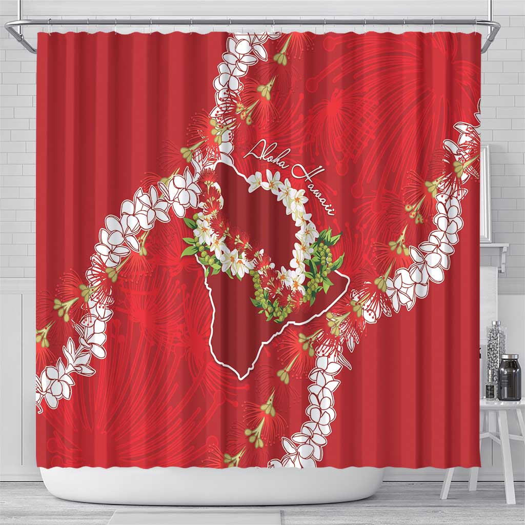 Hawaii Island Flowers Lei Shower Curtain Ohia Lehua Scarlet Red LT7 - Polynesian Pride