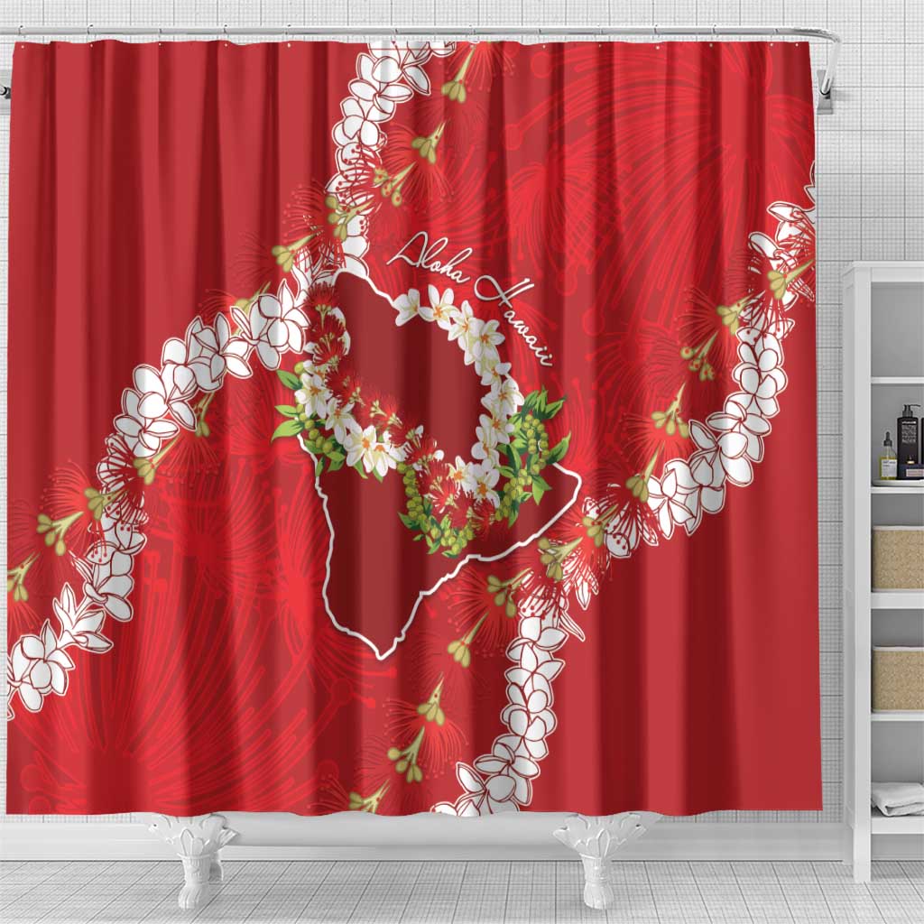 Hawaii Island Flowers Lei Shower Curtain Ohia Lehua Scarlet Red LT7 - Polynesian Pride