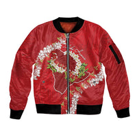 Hawaii Island Flowers Lei Sleeve Zip Bomber Jacket Ohia Lehua Scarlet Red LT7 Unisex Red - Polynesian Pride