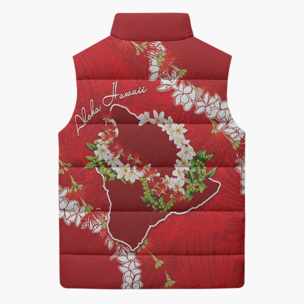 Hawaii Island Flowers Lei Sleeveless Puffer Jacket Ohia Lehua Scarlet Red LT7 - Polynesian Pride