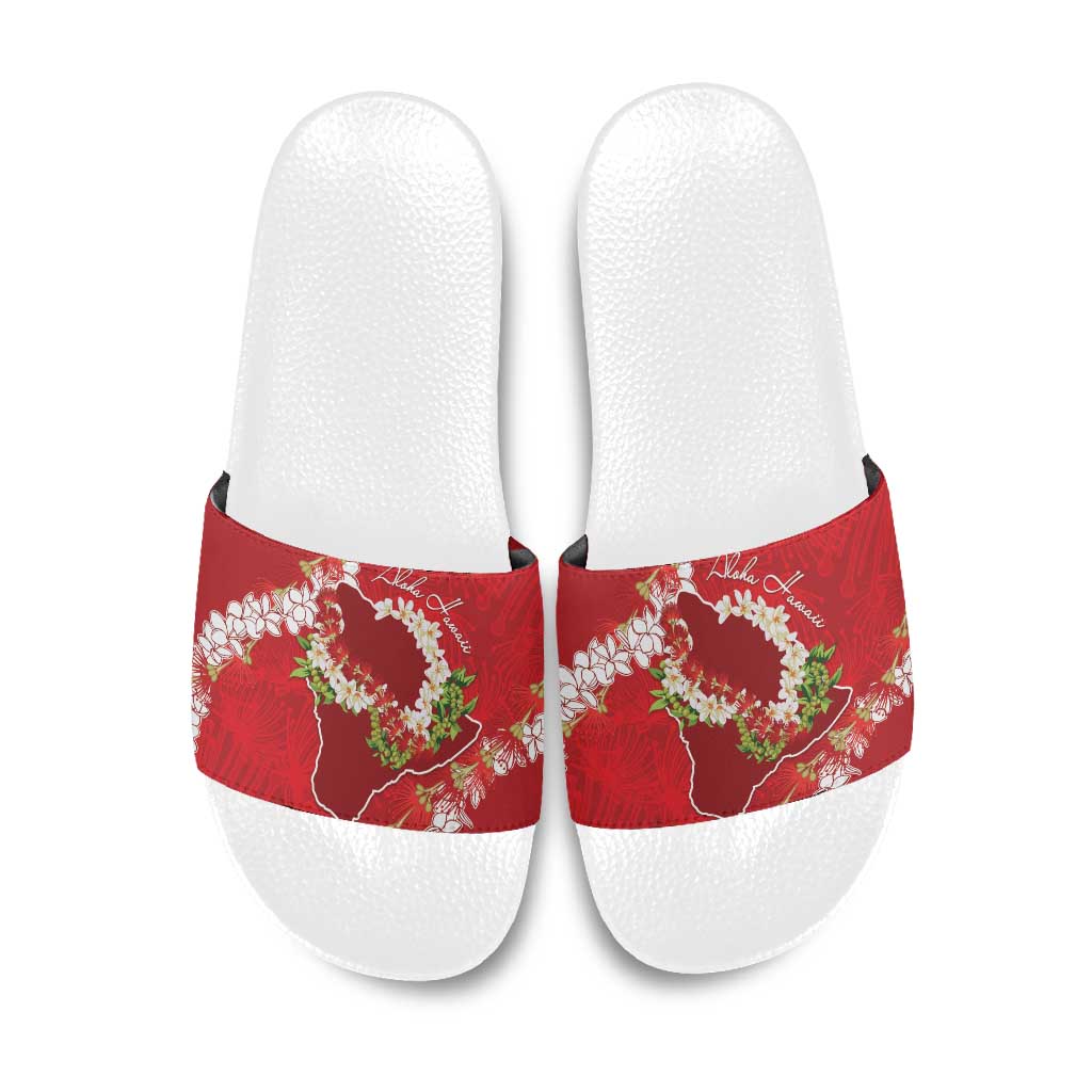Hawaii Island Flowers Lei Slide Sandals Ohia Lehua Scarlet Red LT7 Red - Polynesian Pride