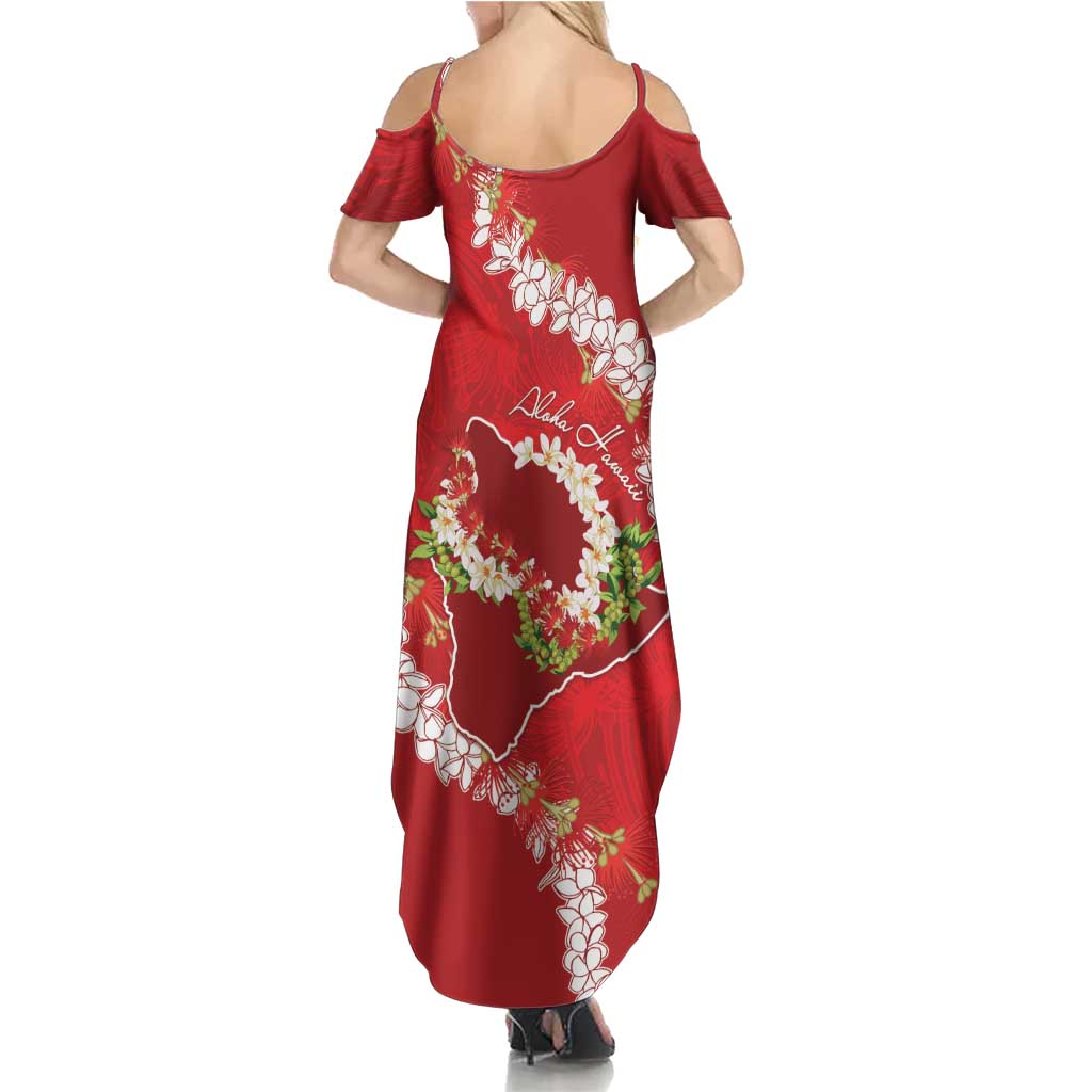 Hawaii Island Flowers Lei Summer Maxi Dress Ohia Lehua Scarlet Red LT7 - Polynesian Pride