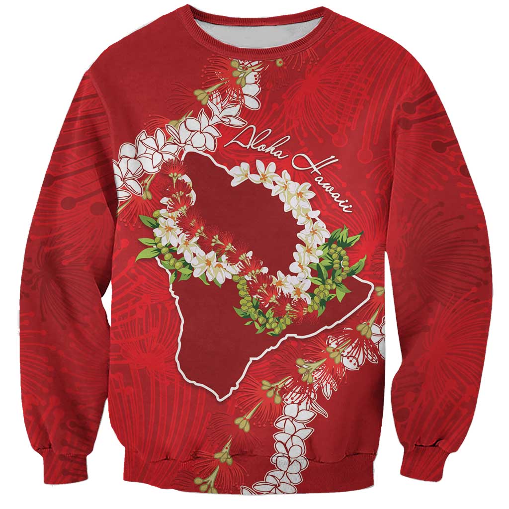 Hawaii Island Flowers Lei Sweatshirt Ohia Lehua Scarlet Red LT7 Unisex Red - Polynesian Pride