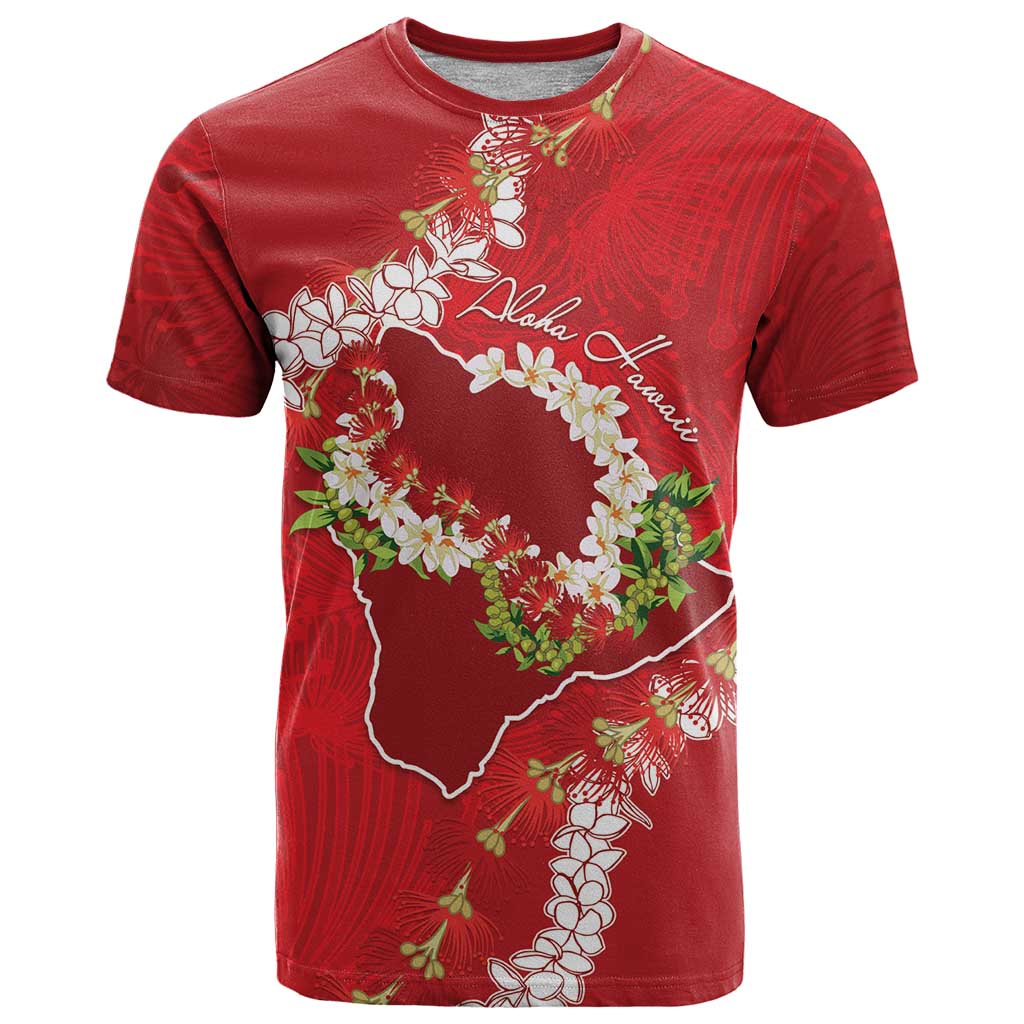 Hawaii Island Flowers Lei T Shirt Ohia Lehua Scarlet Red LT7 Red - Polynesian Pride