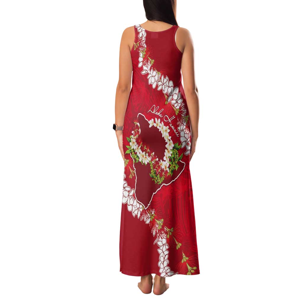 Hawaii Island Flowers Lei Tank Maxi Dress Ohia Lehua Scarlet Red LT7 - Polynesian Pride