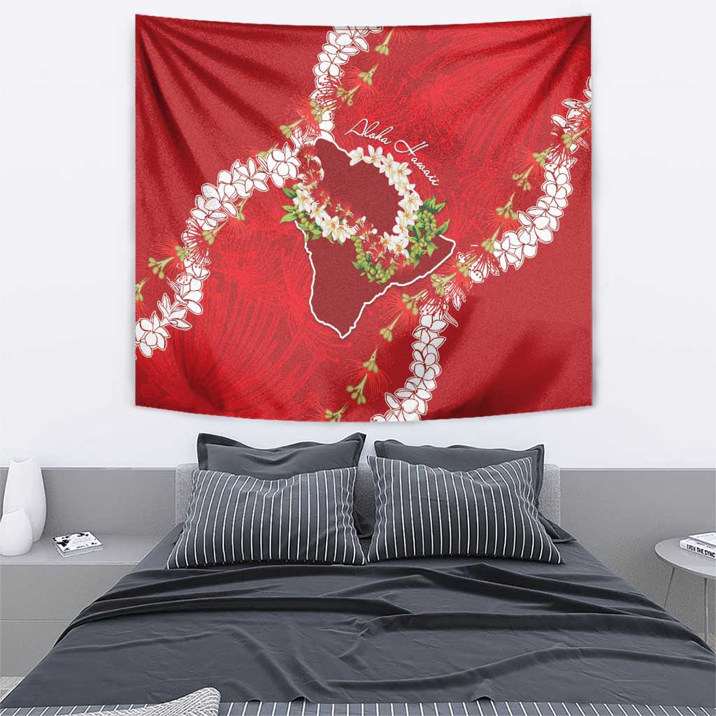Hawaii Island Flowers Lei Tapestry Ohia Lehua Scarlet Red LT7 - Polynesian Pride